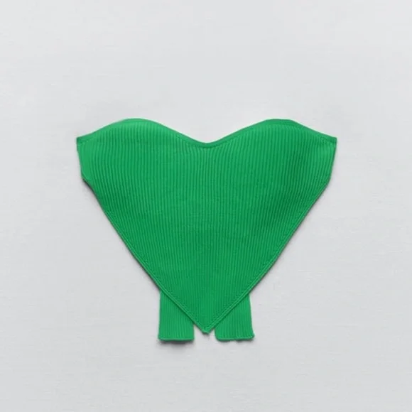 トップス S open knit tops heart Womens Strapless Crop Top Sexy Sweetheart Neck Ribbed Knit